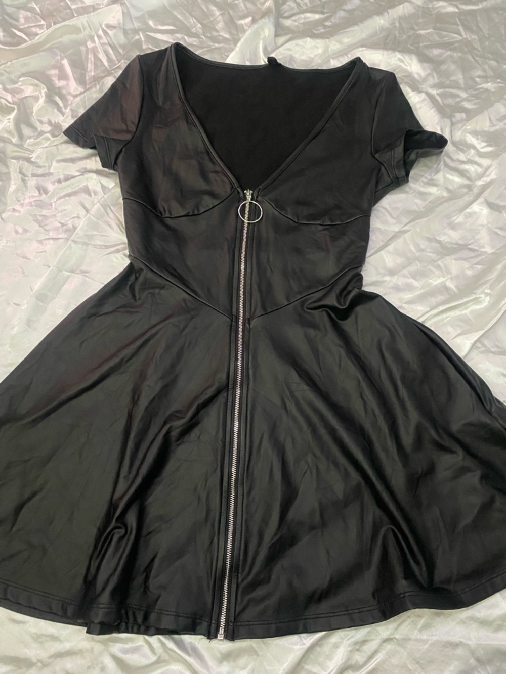 🔥fake leather skater dress